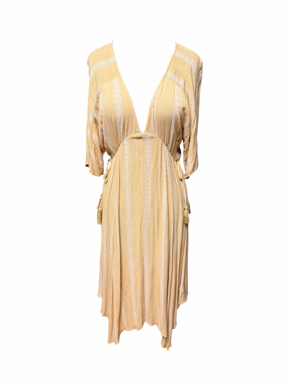En Crème Boho Deep V Midi Dress in Soft Mustard Size S